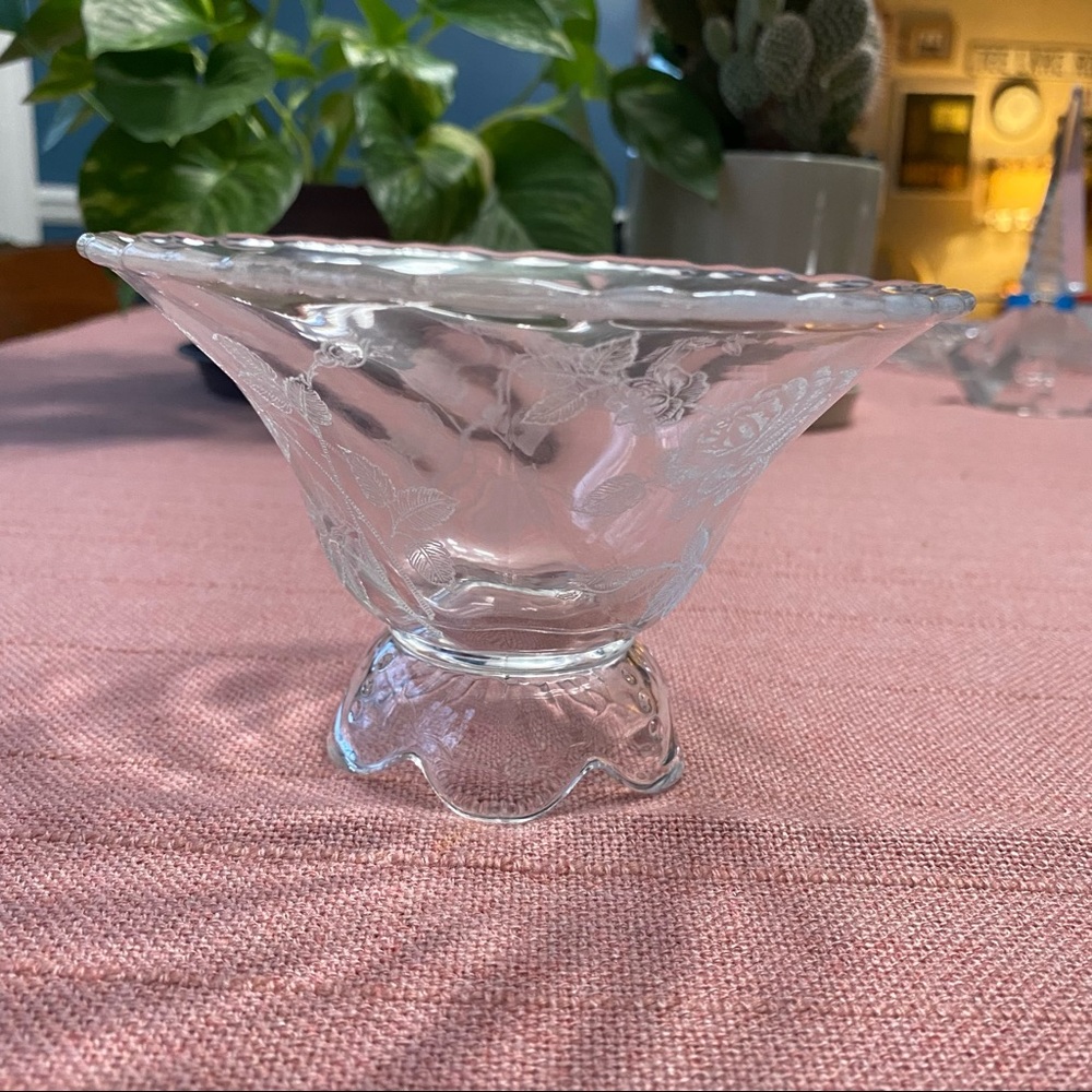Heisey Glass, Heisey Rose Etch Footed Mayonnaise Bowl
